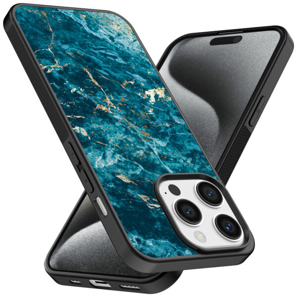Iphone 15 Pro Max telefoonhoesje met blauw marmer opdruk (2)