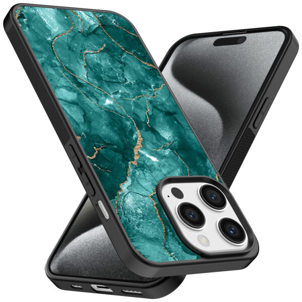 Iphone 15 Pro Max telefoonhoesje met groen marmer opdruk (2)