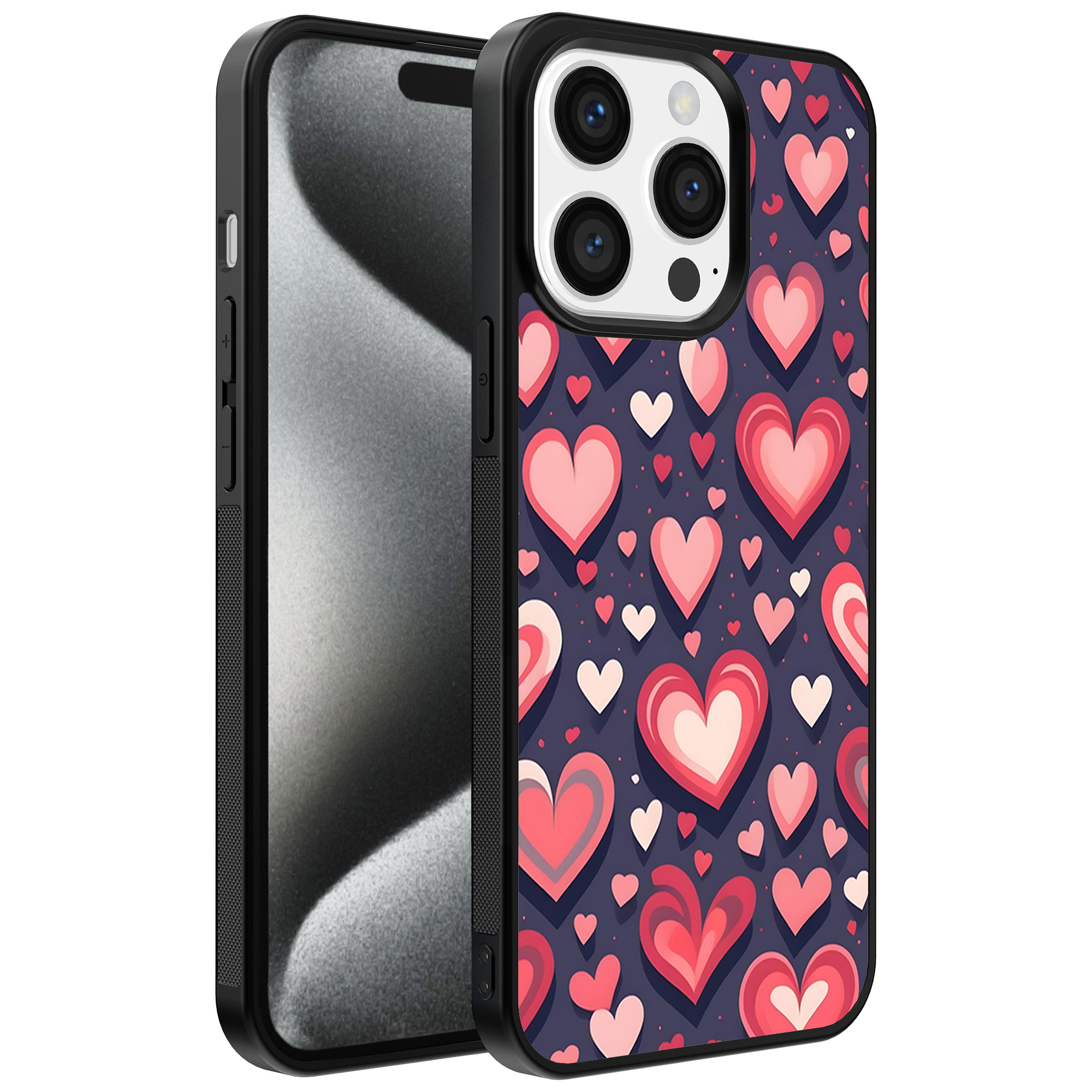 Iphone 15 Pro Max telefoonhoesje met hartjes opdruk groot (1)