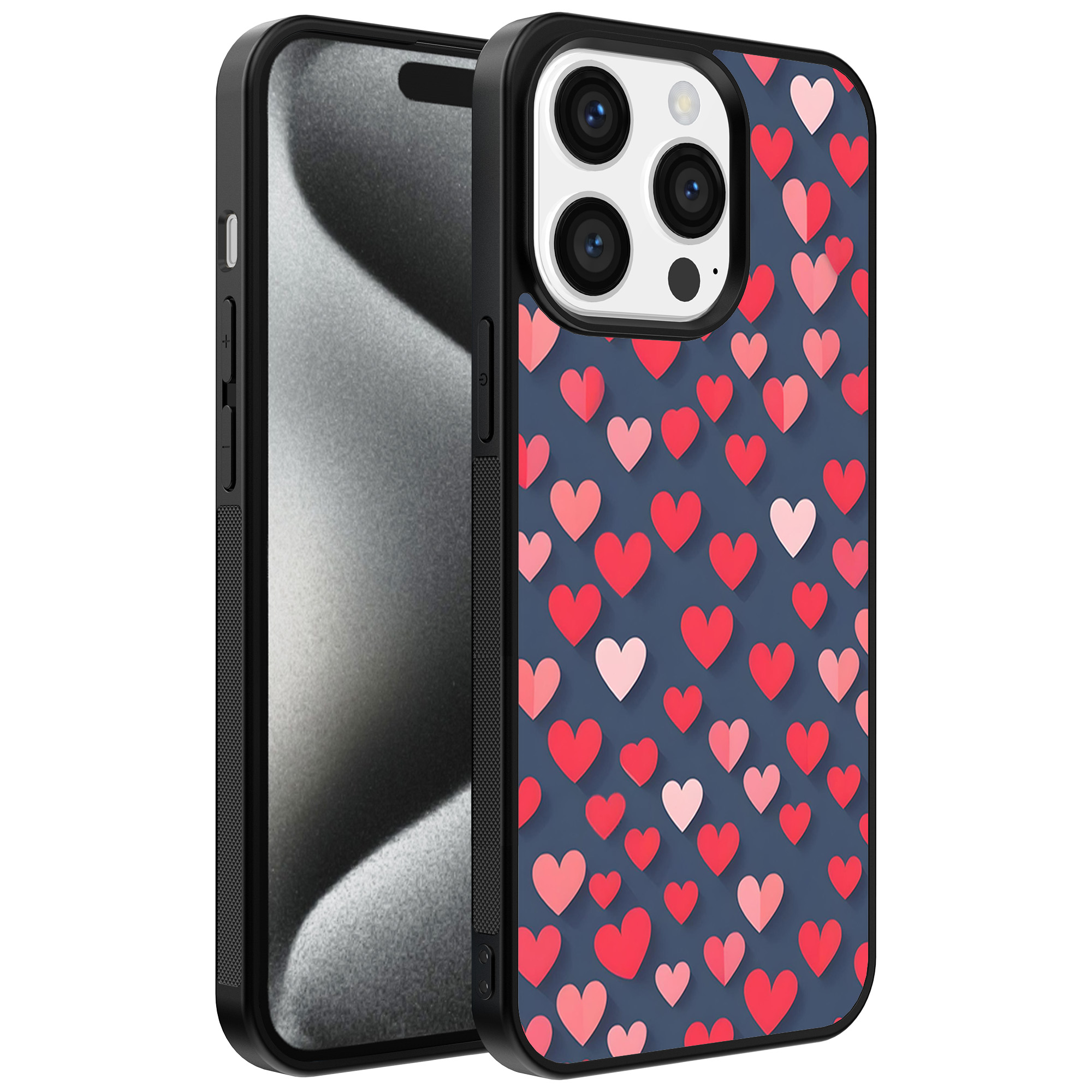 Iphone 15 Pro Max telefoonhoesje met hartjes opdruk klein (1)