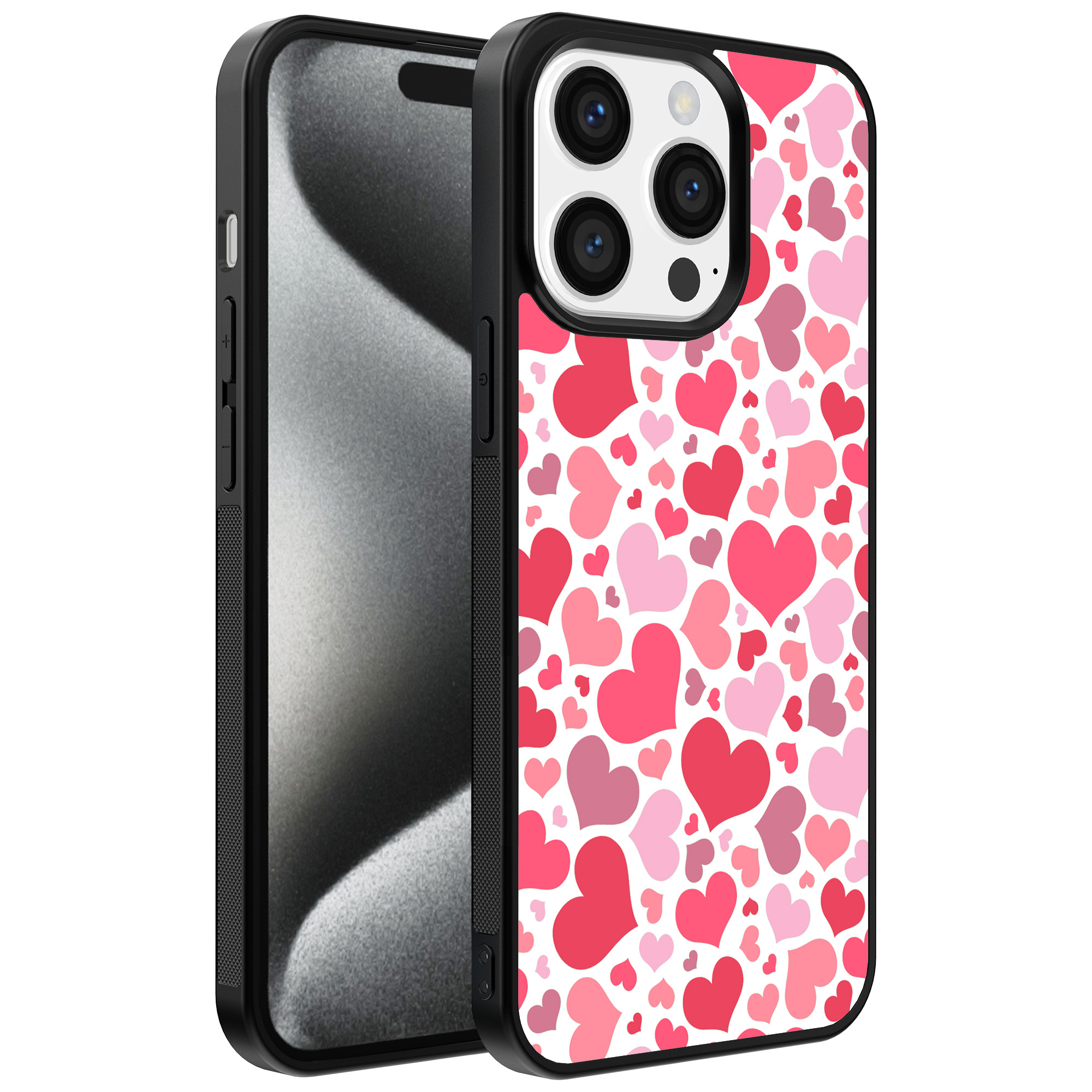 Iphone 15 Pro Max telefoonhoesje met hartjes opdruk transaparant (1)