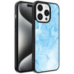 Iphone 15 Pro Max telefoonhoesje met lichtblauw marmer opdruk (1)