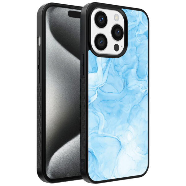 Iphone 15 Pro Max telefoonhoesje met lichtblauw marmer opdruk (1)