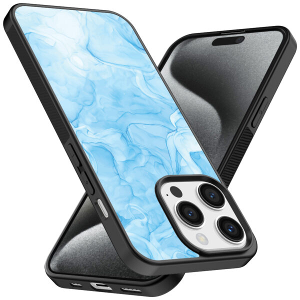 Iphone 15 Pro Max telefoonhoesje met lichtblauw marmer opdruk (2)