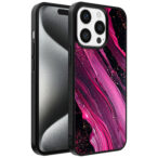 Iphone 15 Pro Max telefoonhoesje met paars roze marmer opdruk (1)