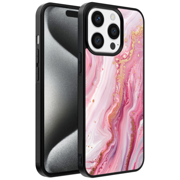 Iphone 15 Pro Max telefoonhoesje met roze marmer opdruk (1)