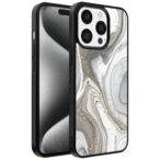 Iphone 15 Pro Max telefoonhoesje met zilver marmer opdruk (1)
