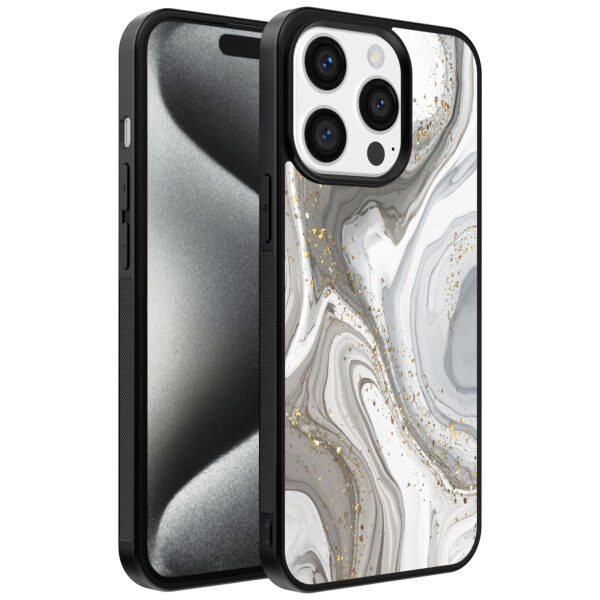 Iphone 15 Pro Max telefoonhoesje met zilver marmer opdruk (1)