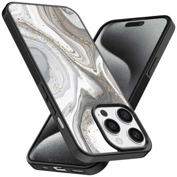 Iphone 15 Pro Max telefoonhoesje met zilver marmer opdruk (2)