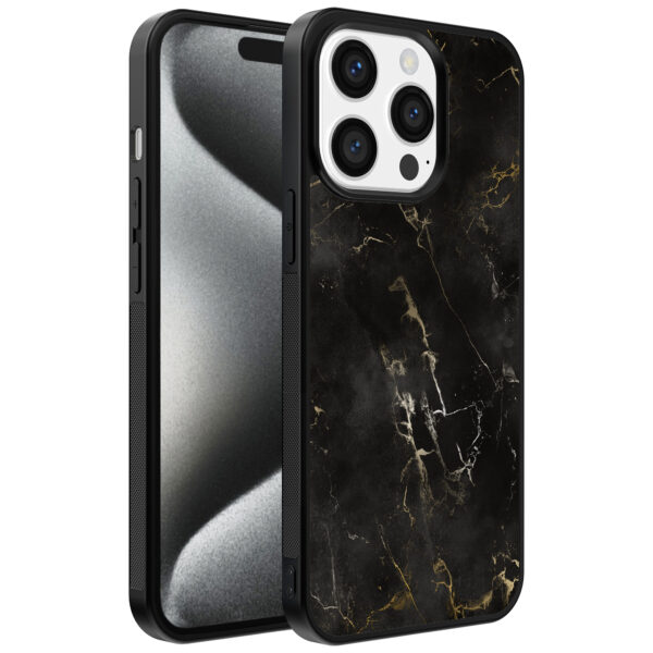 Iphone 15 Pro Max telefoonhoesje met zwart marmer opdruk (1)