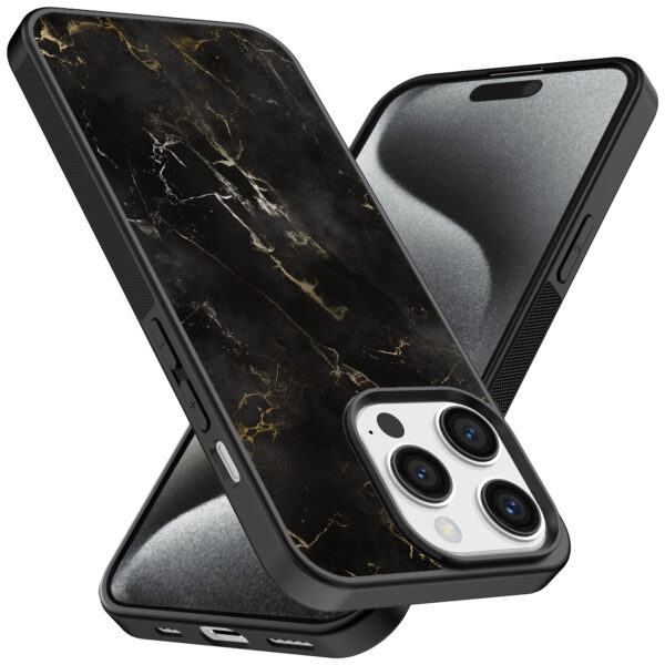Iphone 15 Pro Max telefoonhoesje met zwart marmer opdruk (2)