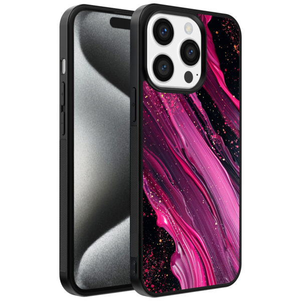 Iphone 15 Pro telefoonhoesje met paars roze marmer opdruk (1)