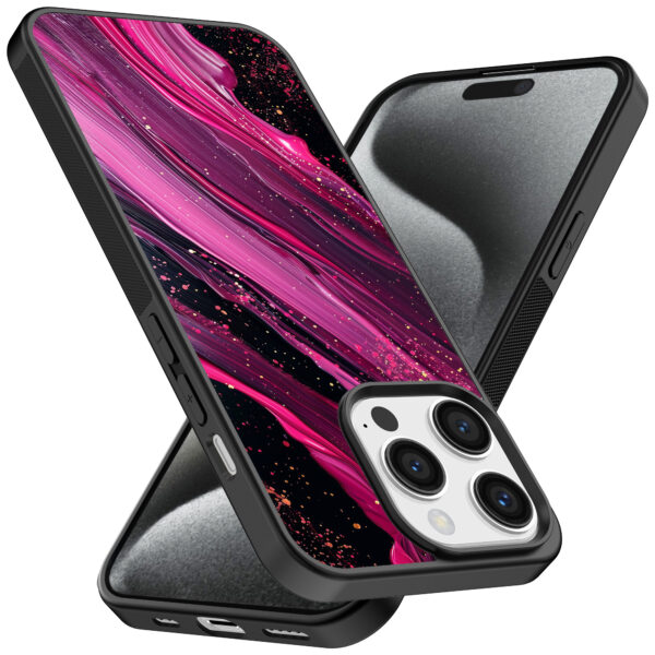 Iphone 15 Pro telefoonhoesje met paars roze marmer opdruk (2)