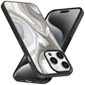 Iphone 15 Pro telefoonhoesje met zilver marmer opdruk (2)