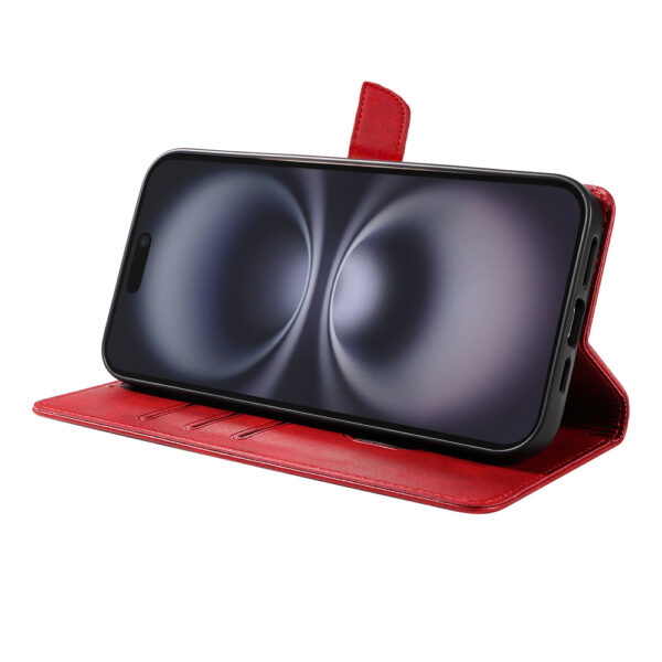 Iphone 16 Plus leren telefoonhoesje bookcase met pasjeshouder en magnetisch lipje (3) rood