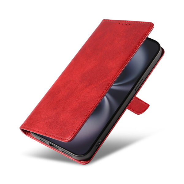 Iphone 16 Plus leren telefoonhoesje bookcase met pasjeshouder en magnetisch lipje (4) rood