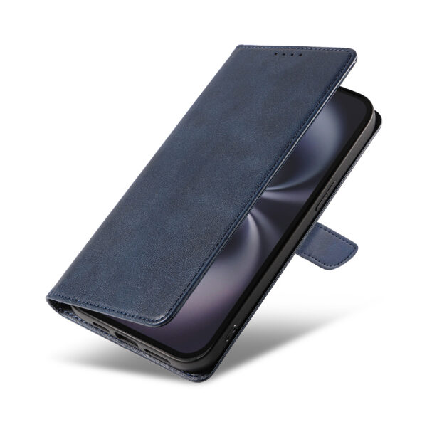 Iphone 16 Plus leren telefoonhoesje bookcase met pasjeshouder en magnetische lipje (4) blauw