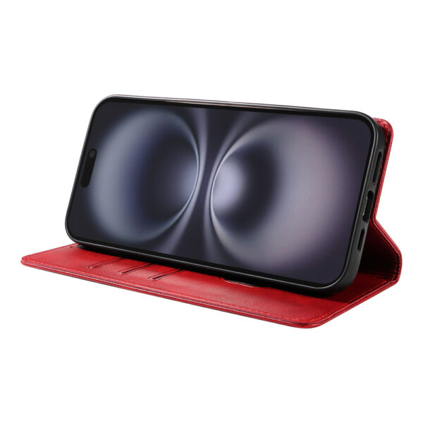 Iphone 16 Plus leren telefoonhoesje bookcase met pasjeshouder en magnetische sluiting (3) rood