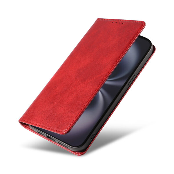 Iphone 16 Plus leren telefoonhoesje bookcase met pasjeshouder en magnetische sluiting (4) rood
