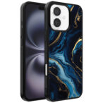 Iphone 16 Plus telefoonhoesje met blauw goud marmer opdruk (1)