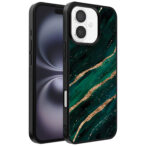 Iphone 16 Plus telefoonhoesje met groen goud marmer opdruk (1)