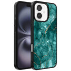 Iphone 16 Plus telefoonhoesje met groen marmer opdruk (1)
