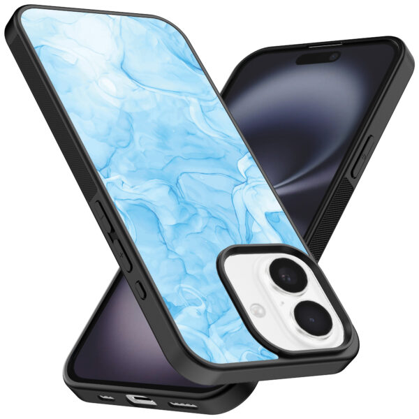 Iphone 16 Plus telefoonhoesje met lichtblauw marmer opdruk (2)