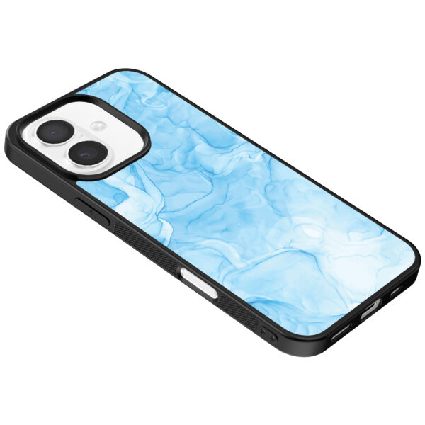 Iphone 16 Plus telefoonhoesje met lichtblauw marmer opdruk (5)
