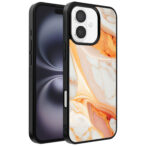 Iphone 16 Plus telefoonhoesje met oranje marmer opdruk (1)
