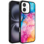 Iphone 16 Plus telefoonhoesje met regenboog acryl marmer opdruk (1)