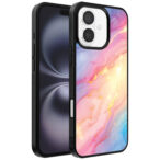 Iphone 16 Plus telefoonhoesje met regenboog glitter marmer opdruk (1)