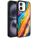 Iphone 16 Plus telefoonhoesje met regenboog goud marmer opdruk (1)