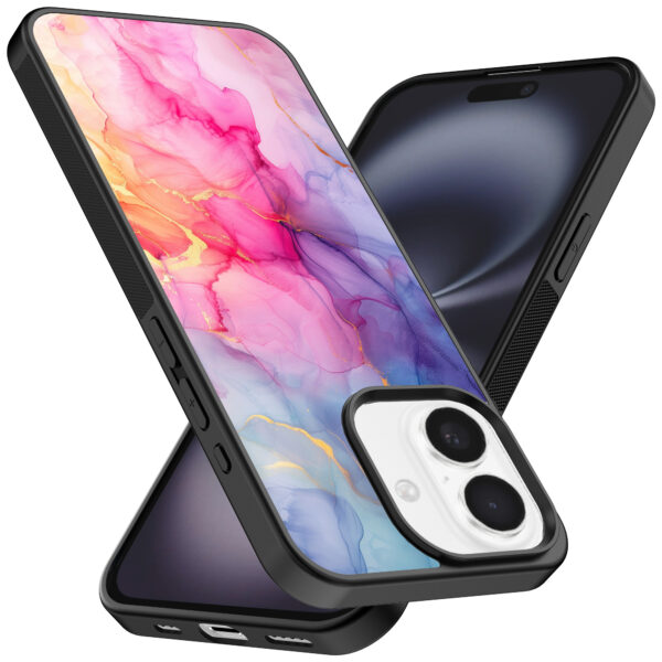 Iphone 16 Plus telefoonhoesje met regenboog marmer opdruk (2)