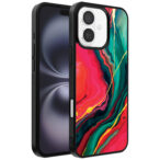 Iphone 16 Plus telefoonhoesje met rood groen marmer opdruk (1)