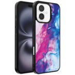 Iphone 16 Plus telefoonhoesje met roze blauw marmer opdruk (1)