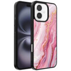 Iphone 16 Plus telefoonhoesje met roze marmer opdruk (1)