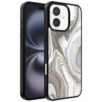 Iphone 16 Plus telefoonhoesje met zilver marmer opdruk (1)