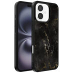 Iphone 16 Plus telefoonhoesje met zwart marmer opdruk (1)