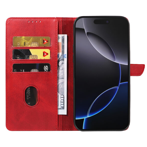 Iphone 16 Pro Max leren telefoonhoesje bookcase met pasjeshouder en magnetisch lipje (2) rood