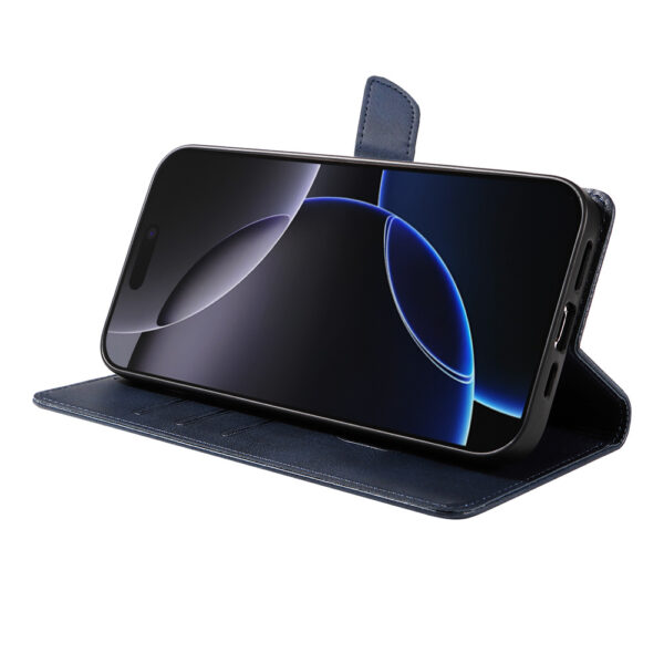 Iphone 16 Pro Max leren telefoonhoesje bookcase met pasjeshouder en magnetische lipje (3) blauw