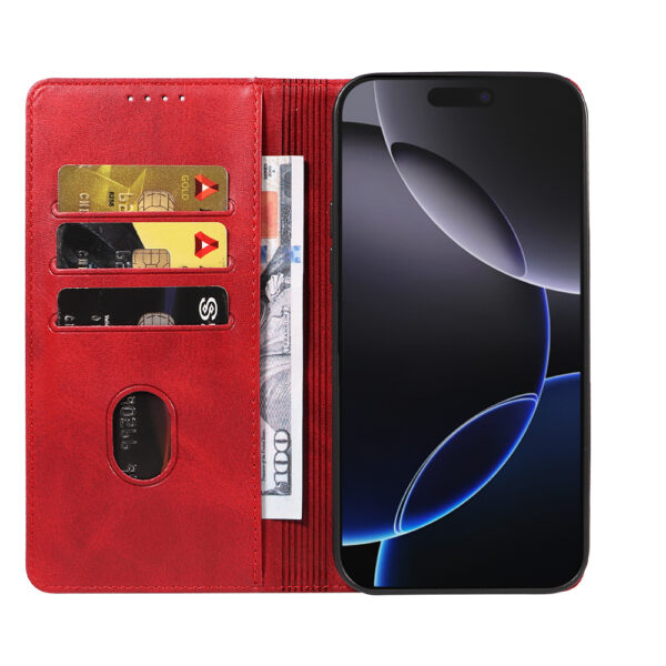 Iphone 16 Pro Max leren telefoonhoesje bookcase met pasjeshouder en magnetische sluiting (2) rood