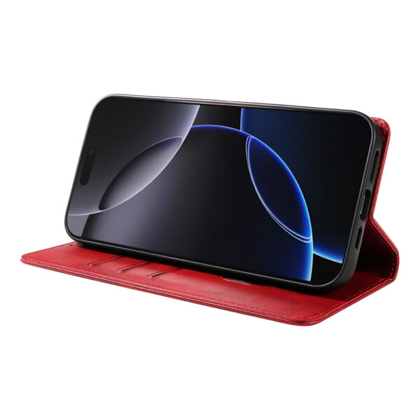 Iphone 16 Pro Max leren telefoonhoesje bookcase met pasjeshouder en magnetische sluiting (3) rood