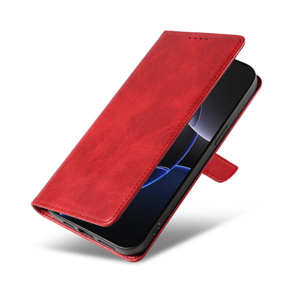 Iphone 16 Pro leren telefoonhoesje bookcase met pasjeshouder en magnetisch lipje (4) rood