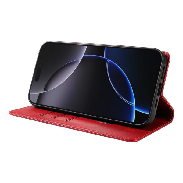Iphone 16 Pro leren telefoonhoesje bookcase met pasjeshouder en magnetische sluiting (3) rood