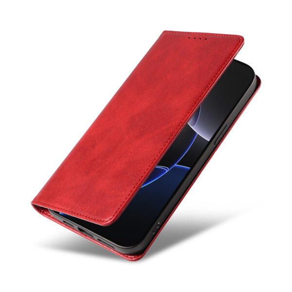 Iphone 16 Pro leren telefoonhoesje bookcase met pasjeshouder en magnetische sluiting (4) rood