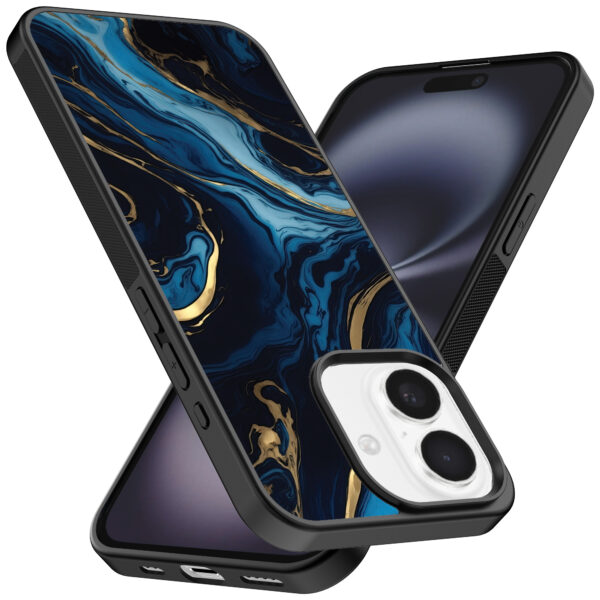 Iphone 16 telefoonhoesje met blauw goud marmer opdruk (2)