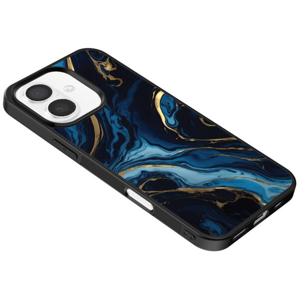 Iphone 16 telefoonhoesje met blauw goud marmer opdruk (5)