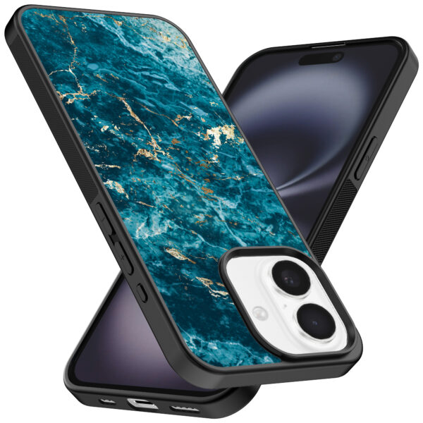 Iphone 16 telefoonhoesje met blauw marmer opdruk (2)