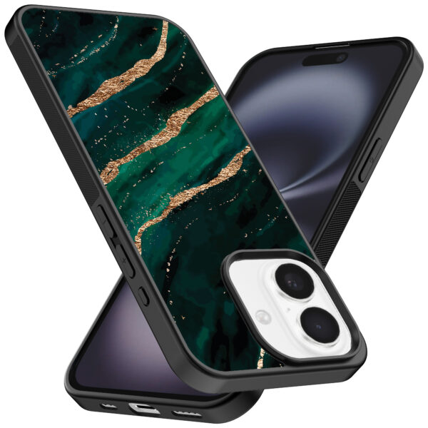 Iphone 16 telefoonhoesje met groen goud marmer opdruk (2)