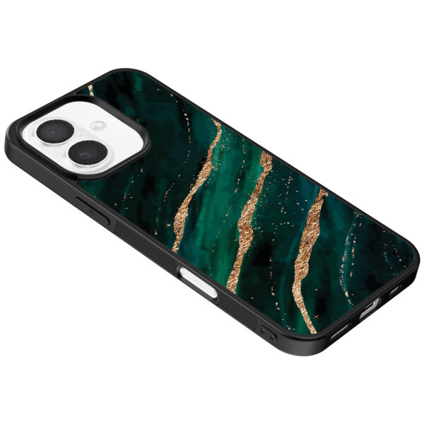 Iphone 16 telefoonhoesje met groen goud marmer opdruk (5)